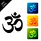 Om or Aum Indian sacred sound icon. Symbol of Buddhism and Hinduism religions. The symbol of the divine triad of Brahma