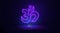 Om is a sacred mantra and symbol of Hinduism on a dark background. Vector purple illustration in neon style