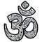 Om sign representing God, Creation, and the Oneness of all creation used in Buddhist and Hindu religions in black and white with