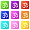 Om symbol hinduism icons set 9 color collection