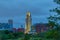 Omaha Nebraska First National Bank building with skyline at dusk