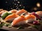 Omakase, Japanese cuisine, sushi roll, nigiri, and sashimi, cinematic advertising