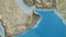 Oman border shape overlay. Outlined. Satellite.