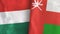 Oman and Hungary two flags textile cloth 3D rendering