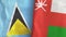 Oman and Saint Lucia two flags textile cloth 3D rendering