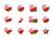Oman - set of shiny flags of different shapes.