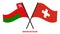 Oman and Switzerland Flags Crossed And Waving Flat Style. Official Proportion. Correct Colors