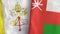 Oman and Vatican two flags textile cloth 3D rendering