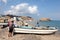 Omani fishermen with their boat