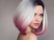 Ombre bob short hairstyle. Beautiful hair coloring woman. Fashion Trendy haircut. Blond model with short shiny hairstyle. Concept
