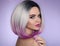 Ombre bob short hairstyle. Beautiful hair coloring woman. Manicure nails. Fashion Trendy haircut. Blond model with short shiny ha