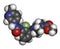 Omecamtiv mecarbil heart failure drug molecule. 3D rendering. Atoms are represented as spheres with conventional color coding:.