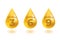 Omega 3, 6, 9 acids drops gold icon. Polyunsaturated fatty. Nutrition skin care design