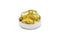 Omega 3 capsuls on white background. Fish oil gold capsuls.