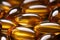 Omega 3 oil pills extreme close-up. Omega 3 vitamin in capsules. Shiny Fish Oil Pills for Omega-3, Dietary Wellness Concept.