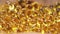Omega 3 translucent golden capsules. Dietary nutritional supplements.
