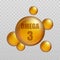 Omega 3. Vitamin drop, fish oil capsule, gold essence organic nutrition. Vector illustration