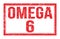 OMEGA 6, words on red rectangle stamp sign