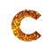 Omega supplement. Letter C of alphabet of oil fish pills and paper cut isolated on white. Golden typeface for pharmacy