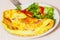 Omelet with bacon and salad