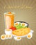 Omelet day poster vector illustration. Boiled, fried and scrambled eggs with vegetables such as slices of tomato, salad