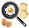 Omelet in frying pan with bread and egg