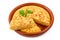 Omelet made of eggs and potatoes  isolated on white background. Spanish Omelette - Traditional tortilla tapas de patatas