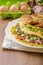 Omelette with spring vegetables and bacon
