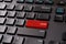 OMG red key on a black pc keyboard. Desktop keyboard with Omg gamer slang button. Keypad enter button with oh my god game