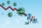 Omicron, new variant of covid19 coronavirus with alpha, beta, delta and gamma. Workers hold protective shield fight with Covid-19