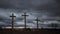 Ominous Storm Clouds with Three Christian Crosses Timelapse Wide Shot