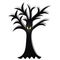 Ominous tree. The mouth is sewn up. Silhouette. Angry facial expression. Curved branches. Vector illustration. Isolated.