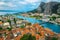 Omis cityscape with Cetina river from the Mirabella fortress, Croatia