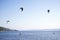 OMIS, CROATIA, SEPTEMBER 18, 2020 - Tourists enjoying kitesurfing during a windy sunny day in Omis Resort, Croatia.