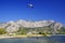 OMIS, CROATIA, SEPTEMBER 18, 2020 - Tourists enjoying kitesurfing during a windy sunny day in Omis Resort, Croatia.