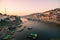 Omkareshwar cityscape, India, sacred hindu temple. Holy Narmada River, boats floating. Travel destination for tourists and pilgrim