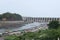 OMKARESHWAR, MADHYA PRADESH, INDIA, August 2018, Tourist and devotees at Omkareshwar temple with view of dam on Narmada River