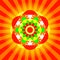 Onam. Hindu festival. Kerala in India. 4 September. Flower traditional carpet pookalam. Style pop art, rays from the center
