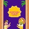 Onashamsakal Font Written By Malayalam Language With Cheerful South Indian Woman, Kathakali Dancer On Purple And Orange