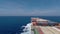 Onboard of huge Container ship during underway, port wing