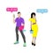 Ð¡oncept of social networks and online communication. Two lovers, girl and boyfriend, meeting, communicating. flat vector