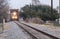 Oncoming train passing over bridge