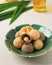 Onde-onde Sesame Seed Ball, Served on White Plate Close Up. Popular Indonesian Snack with Chinese Influence