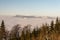 Ondrejnik mountain ridge with highest Skalka hill in Podbeskydska vrchovina mountains in Czech republic during winter