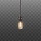 One 3d light bulb hanging on long wire in realistic style