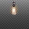 One 3d light bulb hanging on short wire in realistic style