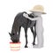 One 3D rendered figure pets his black horse