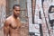 One amazing African man with muscular male sensual topless body with strong cool 6 pack abdominal and athletic chest