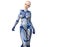 One bald young slender girl in a futuristic costume