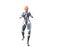 One bald young slender girl in a futuristic suit.